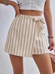 SHEIN Frenchy 女款休閒條紋短褲，夏季穿搭，街頭風，適合日常通勤、約會、派對、秋冬/夏季、婚禮、海灘、畢業、優雅、休閒、外出、Y2K、音樂節穿搭、度假穿搭、返校穿搭 - 彩色 - 查看 3
