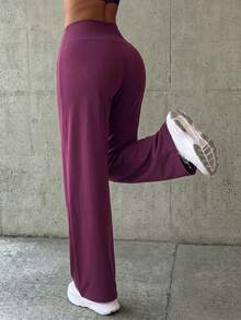 Core Rhythm Core Rhythm Women's Solid Color High Waist Wide Waistband 3D Seam Detail Sports Casual Long Pants - Burgundy - View 1