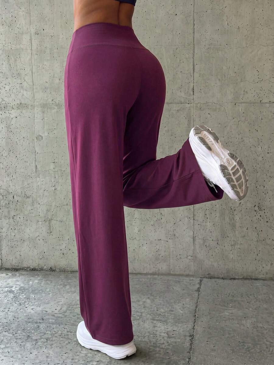 Core Rhythm Core Rhythm Women's Solid Color High Waist Wide Waistband 3D Seam Detail Sports Casual Long Pants - Burgundy - View 1