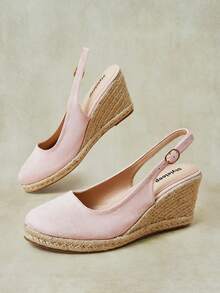 Styleloop Ladies Slope Heel Thick Bottom Platform Solid Color Elegant Vacation Leisure Beach Hemp Rope Bottom Bohemian Slip-On Sandals - Pink - View 5