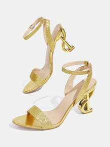 CUCCOO TILAWA Damen Schuhe klassisch einfach modisch Damen High Heel Sandalen mit dünnen Riemen und großen glänzenden Strass Steinen Heterosexuelle High Heel Sandalen für Dates, Nachmittagstee und Bankette - Glitzer Gold - Übersicht 4
