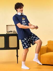 Notgurli Men's Letter Print Short Sleeve T-Shirt And Shorts Loungewear Set - Multicolor - View 5