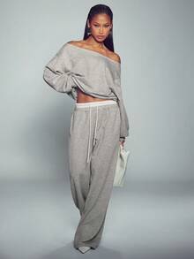 Normani Setelan 2 Potong Atasan dan Celana Tanpa Lengan Warna Polos untuk Wanita - Grey - View 4