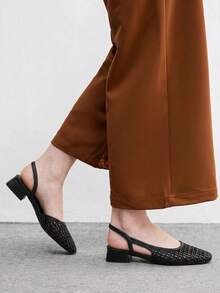 CUCCOO BIZCHIC Zapatos de tacón grueso con punta puntiaguda y bloques de color para mujer, primavera/verano - Negro brillante - Ver 6