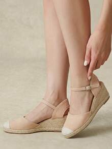 Styleloop Sandalias de tacón alto para mujer con tiras cruzadas de goma y cuerda de paja - Albaricoque - Ver 7