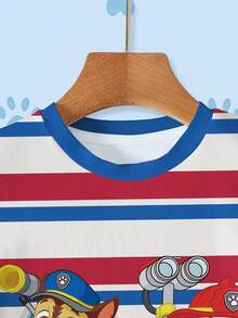 SHEIN | PAW Patrol Young Boy Contrast Color Striped Cartoon Print T-Shirt - White - View 3