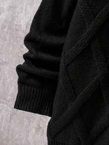 SHEIN 兒童青少年男孩休閒韓系百搭開襟針織開襟毛衣，適合校園、日常穿著、休閒外出、運動，秋冬季，可混搭 - 黑色 - 查看 4