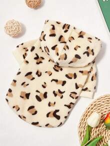 PETSIN 1pc Pet Leopard Print Plush Lined Warm Hoodie For Cats & Dogs, Autumn/Winter - Multicolor - View 6