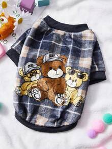PETSIN 1 Piece Of Three Teddy Bear Plaid Flannel Pet , Black Flannel Thick Warm Pet Clothing - Multicolor - View 1