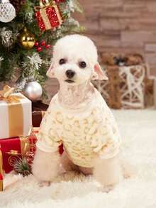 PETSIN 1pc Yellow Leopard Print Fleece Pet Sweatshirt, No Hat, Pet Warm Clothes - Multicolor - View 8