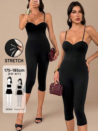 SHEIN Tall Jumpsuit nữ gợi cảm màu trơn dây quai mảnh ôm sát, mùa hè