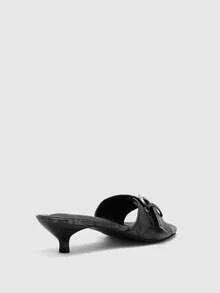 CUCCOO BIZCHIC Dark Gray Snake Pattern Belt Buckle Kitten And Sandals Kitten Heels - Dark Grey - View 4