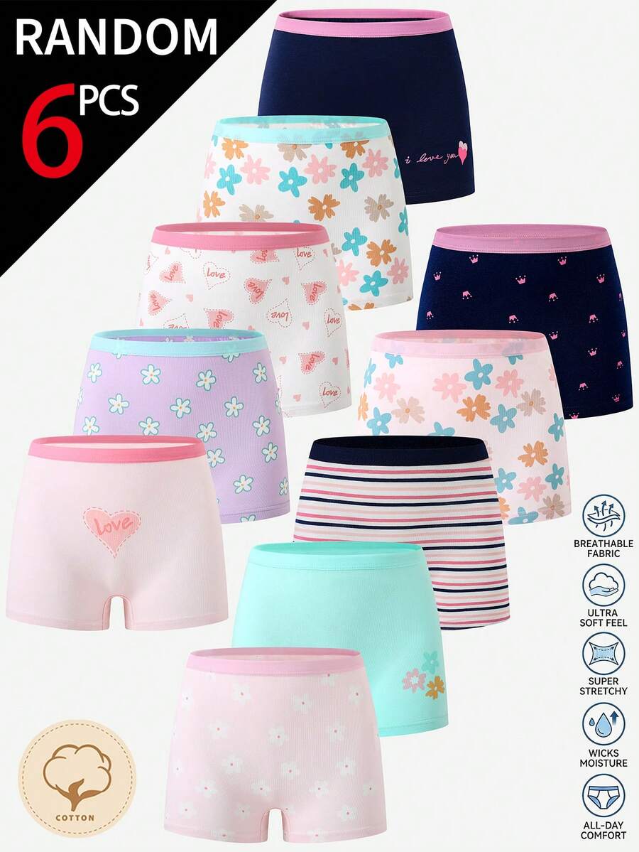 12-Piece Big Tween Girl Girls Soft Source Cotton Boxer Briefs In A Randomly Assorted Multicolored Collection. Featuring Pink Navy And Grey Leopard Print, Hearts, And Stars, These Comfortable All-Season Underwear Are Crafted From Skin-Friendly Lightweight Ribbed Knit Material With Cute Bow Patterns For A Cozy And Smooth Everyday Fit. - Multicolor - View 1