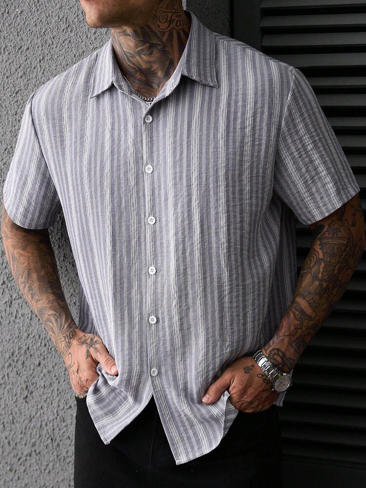 Manfinity CasualCool Men's Casual Mature Striped Shirt - Multicolor - View 3