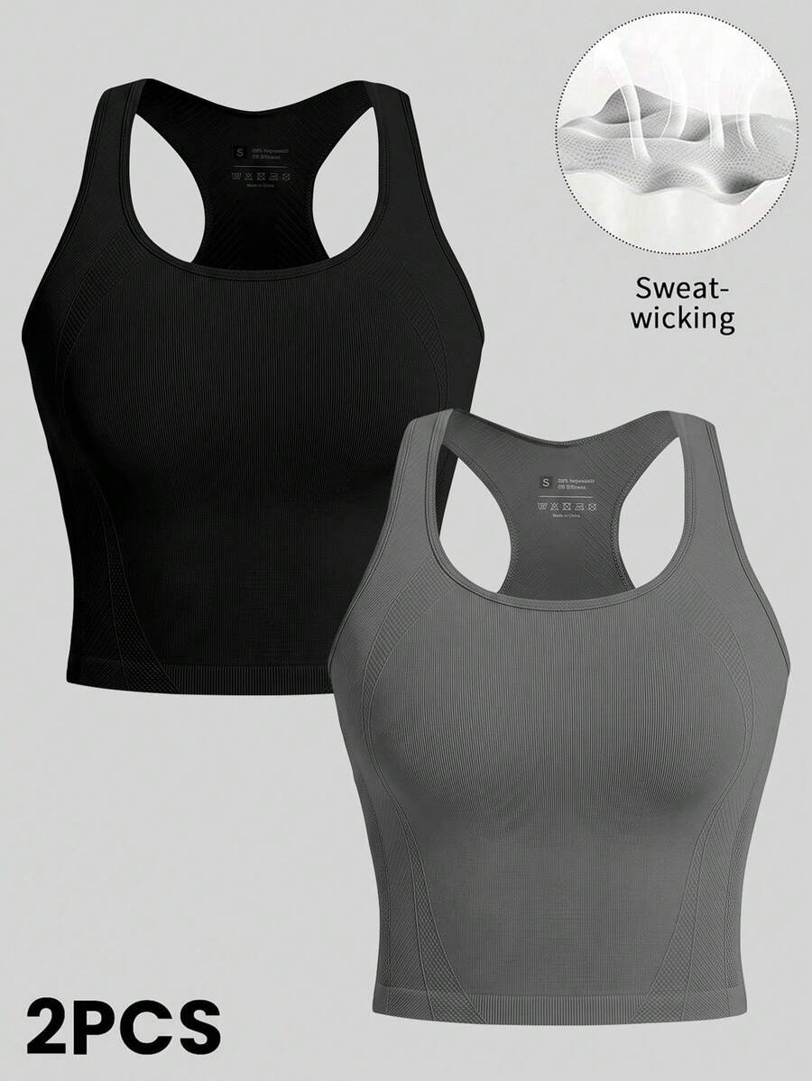 Solea Cove Camiseta sin mangas de color liso acanalada para fitness y deportes diarios para mujer - Multicolor - Ver 1