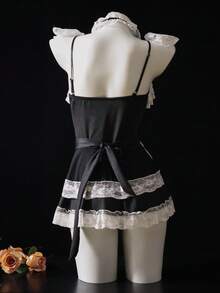 Dansine Maid Costume Lingerie Set, Seductive Sleepwear - Black - View 2