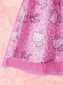HELLO KITTY AND FRIENDS | SHEIN 休闲甜美芭蕾风格粉色网眼双层豹纹宽松A字裙，夏季 - 彩色 - 查看 4