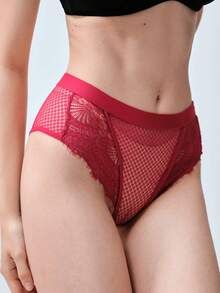 Softvol 3pcs Black, White, Red Sexy Lace Women's Panties, Comfortable Breathable Skin-Friendly Women's Underwear, Elegant Ruffle Trim Triangle Panties, Solid Color Semi-Transparent Minimalist Thongs, Suitable For Dates, Yoga, Daily Life, Shopping And Other Occasions - Multicolor - View 6