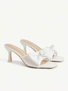 CUCCOO CHICEST 甜美大蝴蝶結白色網布方頭細跟通勤高跟涼鞋 - 白色 - 查看 1