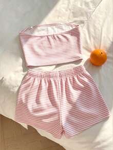 Tween Girls Casual Minimalist Cartoon Pattern Tank Top Set, Suitable For Summer - White - View 2
