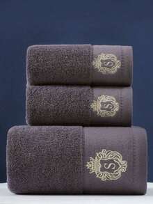 Embroidered Crown Cotton Towel & Bath Towel Set, Ultra Soft Absorbent Daily Essentials For Bathroom Gym Hotel, Holiday Gift For Christmas Halloween Thanksgiving - Multicolor - View 3