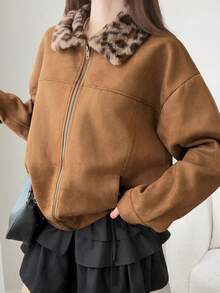 FRIFUL Women's Autumn/Winter Fashion Vintage Jacket - Khaki - View 4