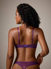 DreamPoppy 1 Set Women's Solid Color Lace Wireless Comfortable Lingerie Set - Purple - View 2
