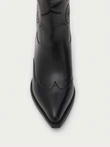 Nöista Classic Western Boot With Embroidered Detailing, Pointed Toe, Side Zip Closure And Stacked Block Heel For All-Day Wear. Fall Boots - Black - View 2