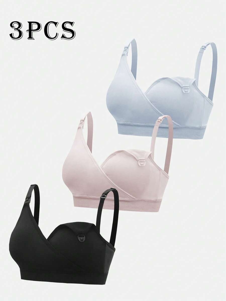 BloomMama 3件裝純色抓皺哺乳內衣,孕婦休閒日常穿著 - 彩色 - 查看 1