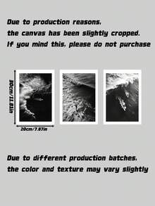 3Pcs Surf Theme Canvas Wall Art Set – Monochrome Wave Beach Photography Print For Living Room Office Decor, Gift (Unframed) - multicolor - View 3
