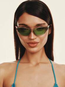 Popjeli Retro Gray-Frame Fruit Green Lens Sunglasses, Niche Contrast Colors To Create Y2K Millennial Style, Daily Street Leisure - green gray - View 7