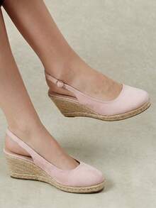 Styleloop Ladies Slope Heel Thick Bottom Platform Solid Color Elegant Vacation Leisure Beach Hemp Rope Bottom Bohemian Slip-On Sandals - Pink - View 2