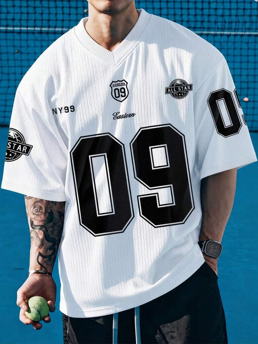 Gritte Field Men's Digital Print V-Neck Short Sleeve Basketball Jersey T-Shirt - Multicolor - View 1