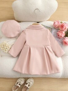 Souflis Souflis Baby Girl Solid Color Pleated Casual Versatile Daily Wear Long Sleeve Jacket Autumn Fall - Pink - View 2