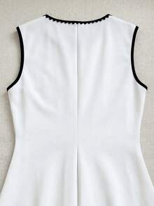 Selianne Abito elegante da donna senza maniche con decorazione a fiocco e bordo a boccioli floreali - Bianco e nero - Visualizzare 4