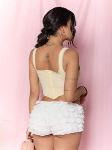 Dania Mndz Shop Women's White Summer Seductive Sleep Fashion Lace Trim Mesh Multilayer Ruffle Edge Cake Shaped Super Short Shorts,Music Festival,Daily,Outgoing - White - View 3