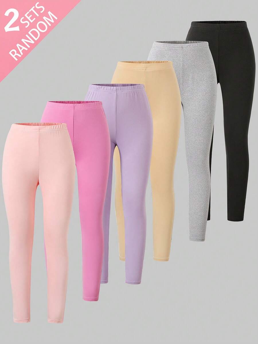 Randomly Ships 2 Of 6 Girls' Multicolor Solid Color Minimalist Fashion Soft Skin-Friendly Knitted High Elasticity Comfortable Leggings - Multicolor - View 1