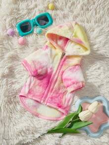 PETSIN 1pc Tie-Dye Pink Fleece Warm Zip-Up Pet Coat For Cats & Dogs - Multicolor - View 9