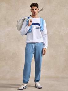 Celana Jogging Kasual Pria Warna Polos dengan Tali Serut di Pinggang dan Saku - Baby Blue - View 7