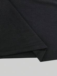 Omancia Solid V Neck Batwing Sleeve Tee - Black - View 7