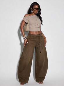 Normani Women's Fashion Versatile Button Pocket Loose Fit Denim Jeans Women's Fall Teacher Pants - Coffee Brown - View 7