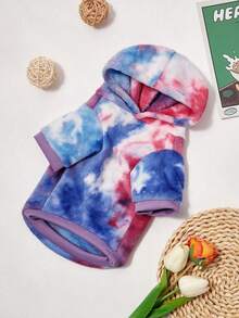 PETSIN 1pc Pet Cat/Dog Warm Plush Tie-Dye Hoodie Sweatshirt, Fashionable In Blue/Red Color - Multicolor - View 11
