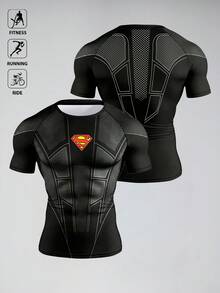 SUPERMAN X SHEIN Acti Log 男士拼色休閒百搭日常旅行運動T恤 - 彩色 - 查看 1