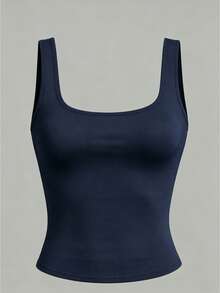 1 pieza aleatoria de 6 diseños; Camisola corta de cuello cuadrado de unicolor para niñas, prenda interior básica ajustada para capas - Multicolor - Ver 5
