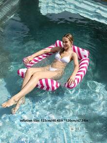 1pc Inflatable Pool Float Green & White Striped Mesh Hammock & Yellow & White 4-Tube Striped Lounge, Summer Water Floats For Pool & Beach - 4 tube oblique stripes - View 10