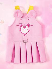 Care Bears X PETSIN 1件粉色熊刺繡寵物洋裝，附3D耳朵與牽繩D型環，超可愛且實用，柔軟透氣面料，防跳蚤、不易掉毛，適合貓咪和小狗，適合日常穿著、派對或戶外散步，讓你的毛孩女孩成為焦點 - 粉色 - 查看 1