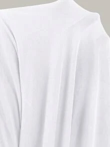 GlowEve CURVE Plus Size Summer Button Decor Round Neck Batwing Sleeve T-Shirt - White - View 5