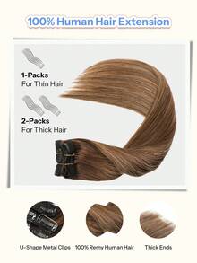 7PCS Clip In Hair Extensions Human Hair Double Weft Invisible Style With 20 Clips #T4‑P4/27 Balayage Chocolate Brown To Caramel Blonde Straight Remy Hair 14‑22 Inch For Thin Hair Volume Boost Salon Styling For Student Daily Wear & School Photograph - ST4-P4/27 - View 4