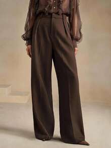 Savoree Elegant Fashionable Straight Leg High Waisted Pants Set, Vacation/New Year Outfits For Women, Spring/Summer - Brown - View 4
