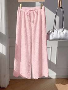 Comfortcana Plus Size Spring/Summer Embroidered White Loose Pants - Baby Pink - View 7